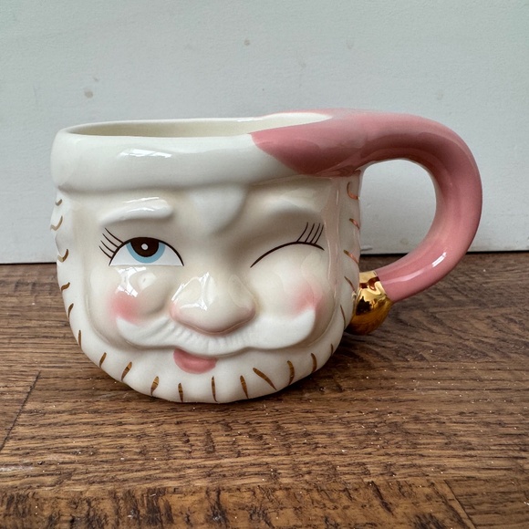 New Glitterville Papa Noel Mug Pink Ceramic Winking Santa Christmas - Picture 1 of 5